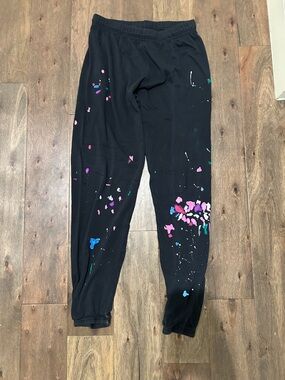 Michael Lauren women’s black multicolor paint splatter sweatpants size medium